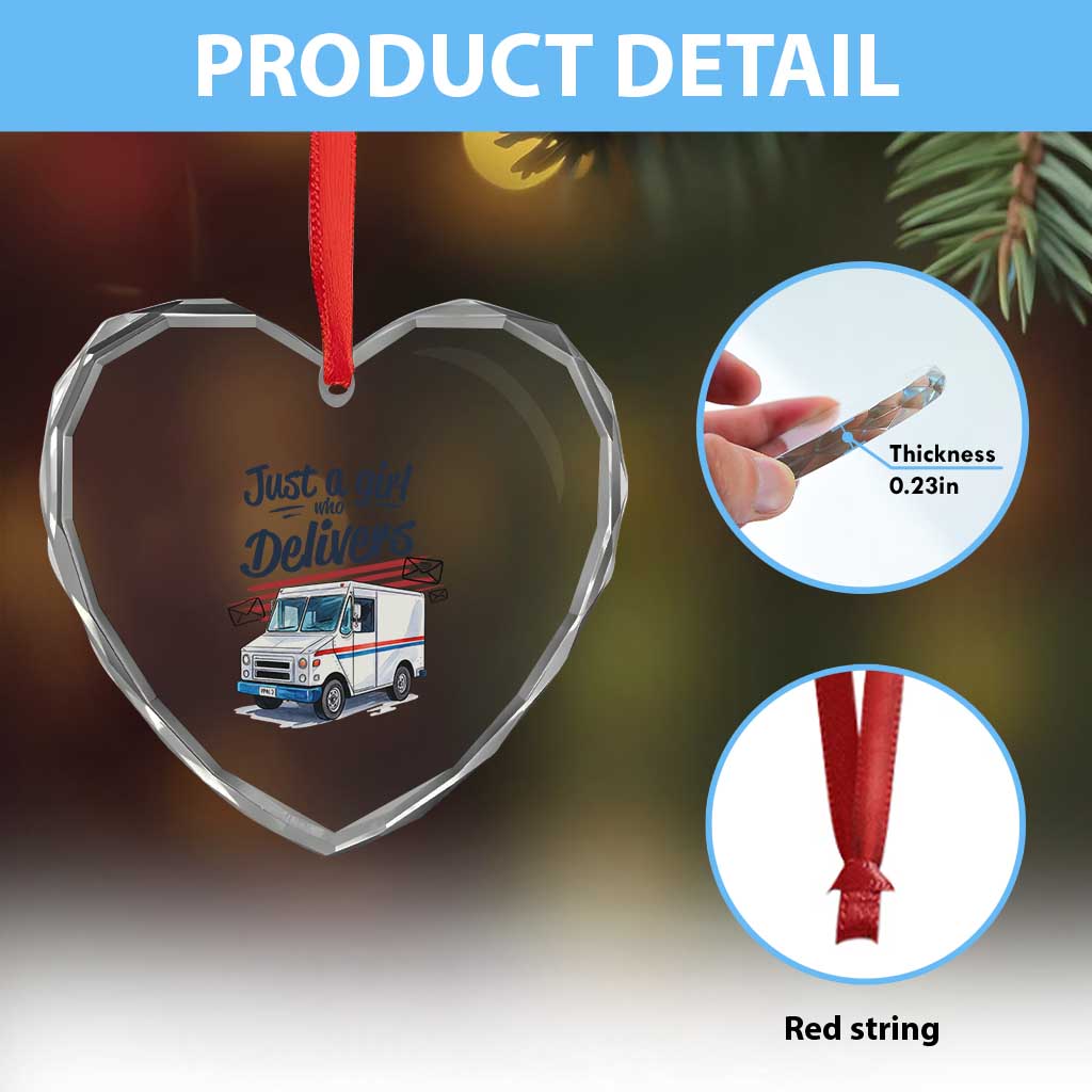 Funny Postal Worker Heart Crystal Glass Ornament Just A Girl Who Delivers - Wonder Print Shop