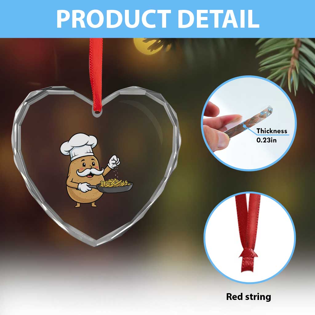 Funny Potato Cooking French Fries Heart Crystal Glass Ornament Food Lover Gift - Wonder Print Shop