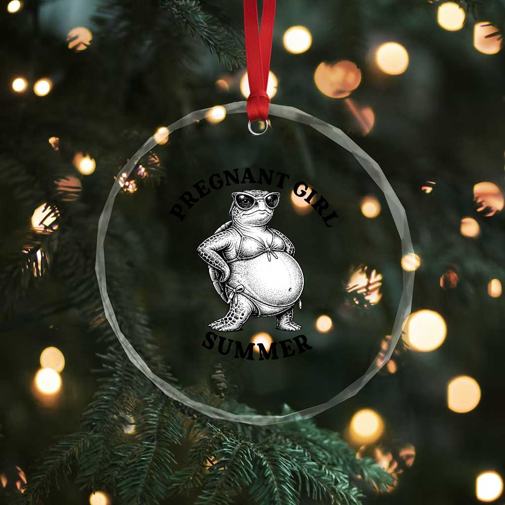 Funny Pregnant Girl Summer Turtle Crystal Glass Ornament Cute Stipple Maternity Bikini Sea Turtle Beach
