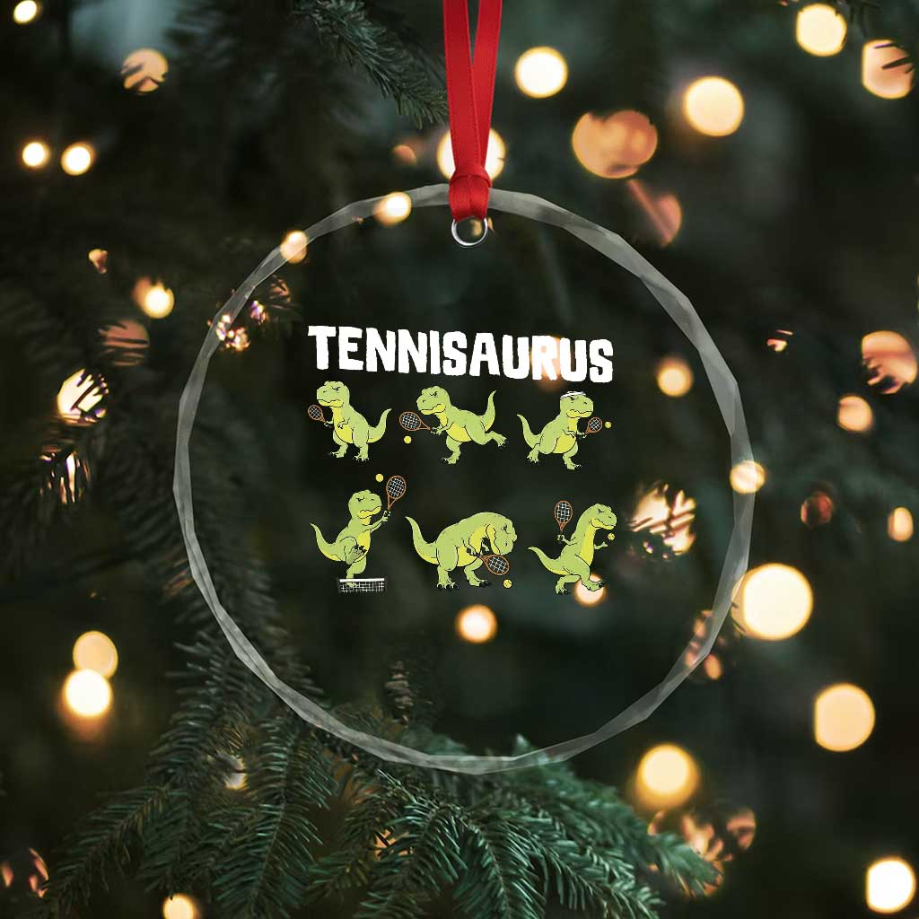 Funny Prehistoric Dinosaur Tennis Player Crystal Glass Ornament Gift For Tennis Fans - Wonder Print Shop