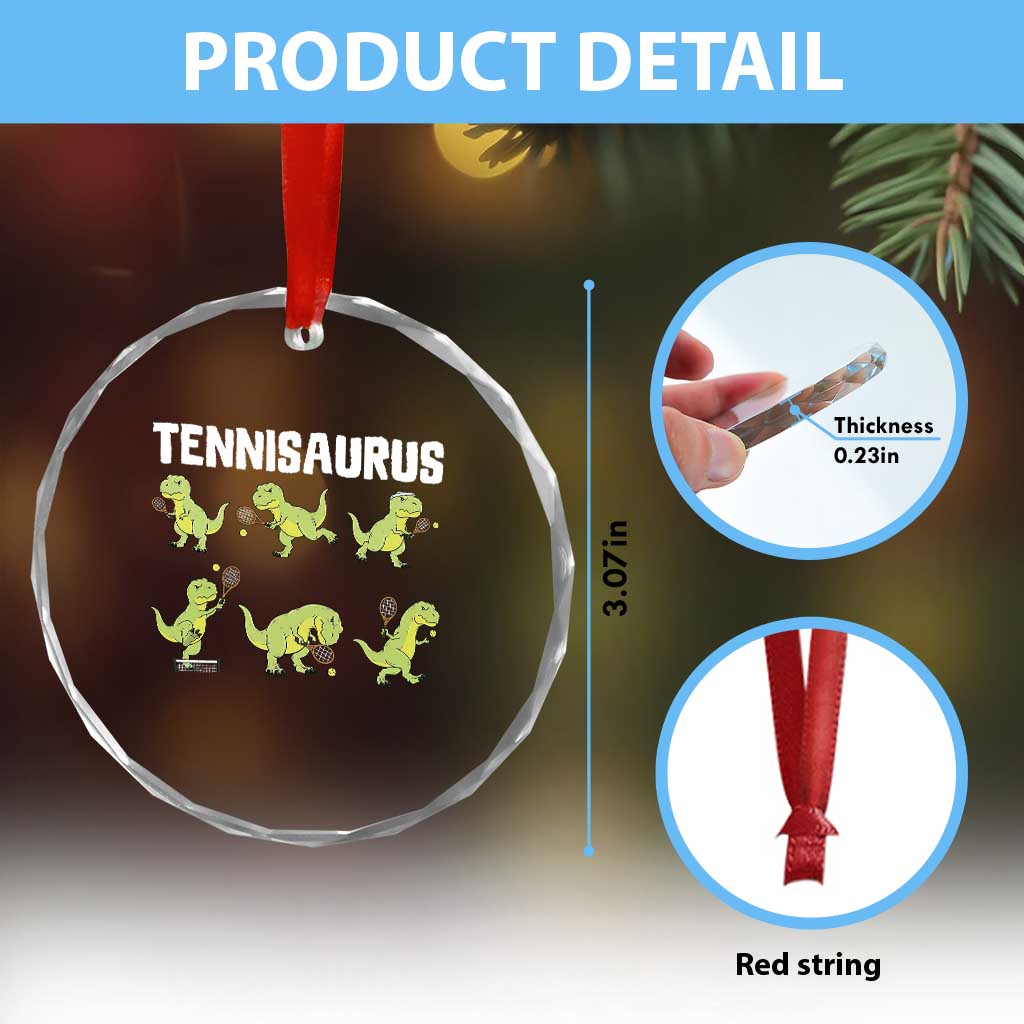 Funny Prehistoric Dinosaur Tennis Player Crystal Glass Ornament Gift For Tennis Fans - Wonder Print Shop