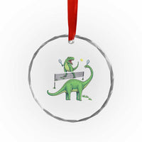 Funny Prehistoric Dinosaur Tennis Player Game Day Crystal Glass Ornament - Wonder Print Shop