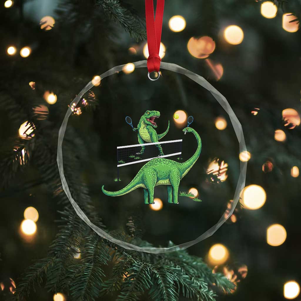 Funny Prehistoric Dinosaur Tennis Player Game Day Crystal Glass Ornament - Wonder Print Shop