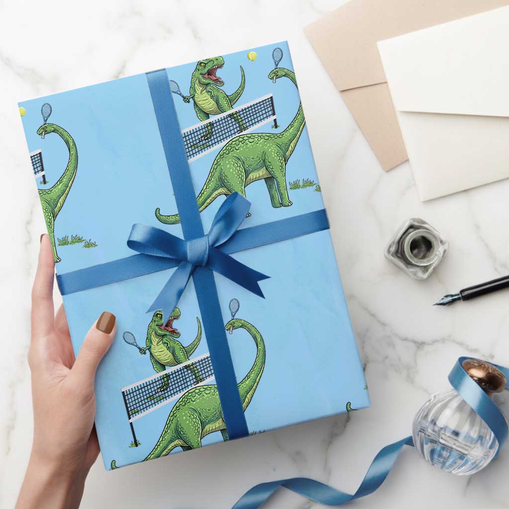 Funny Prehistoric Dinosaur Tennis Player Game Day Wrapping Paper Roll - Wonder Print Shop