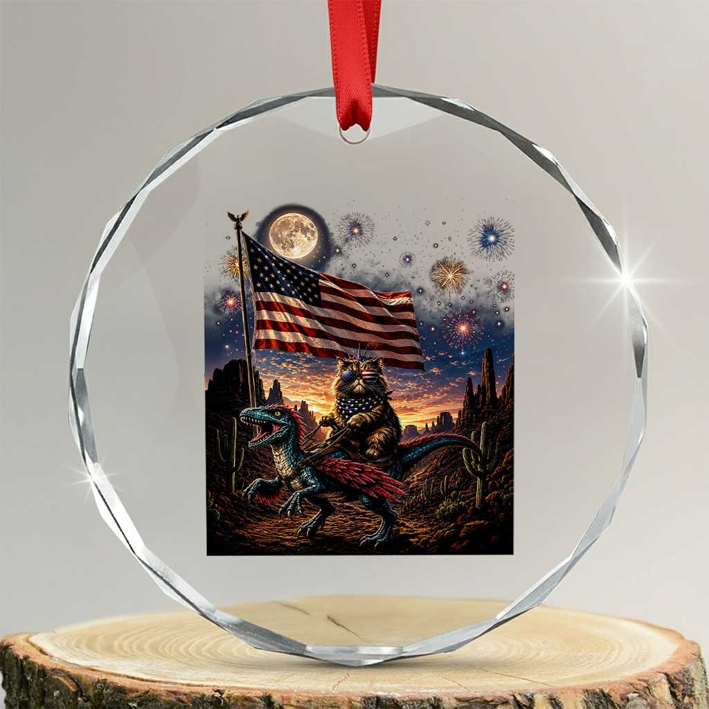 Funny Princess Cat On Dinosaur Patriotic Freedom Gift Crystal Glass Ornament