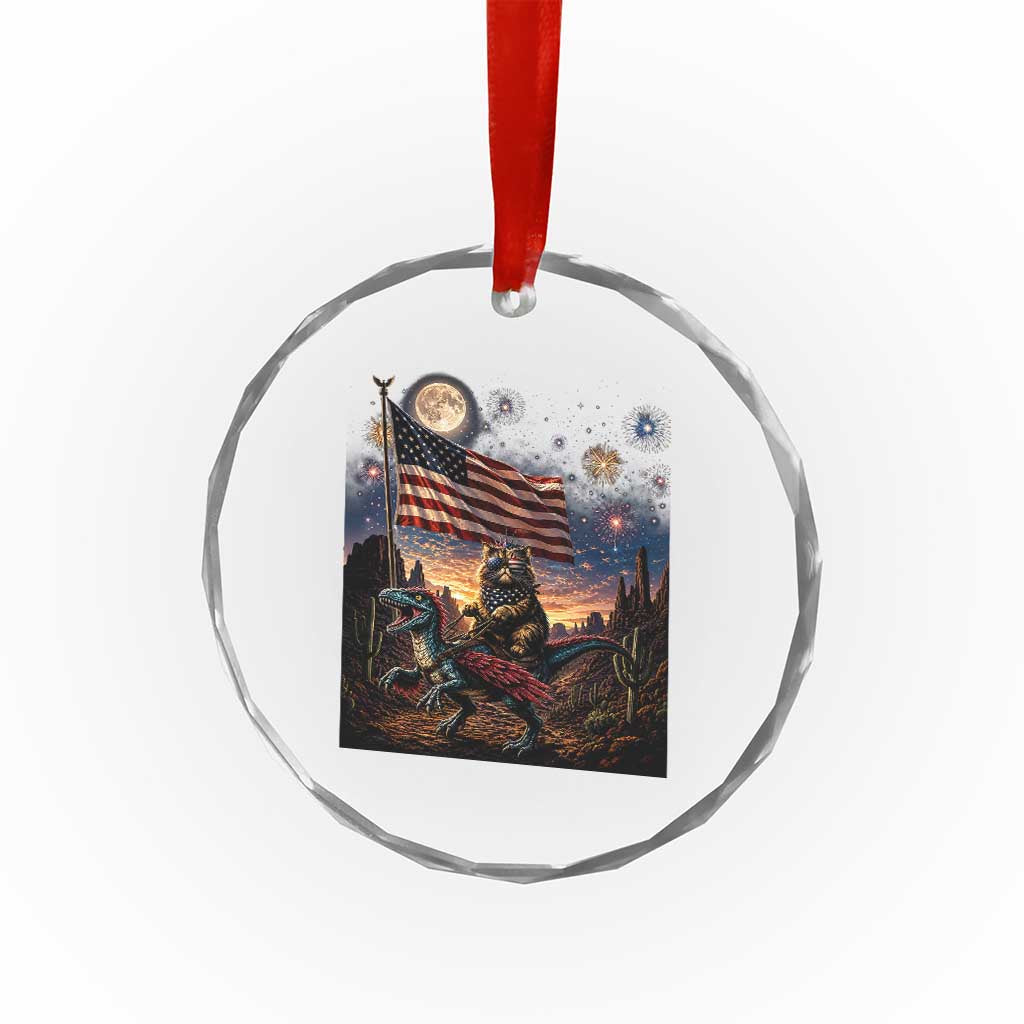 Funny Princess Cat On Dinosaur Patriotic Freedom Gift Crystal Glass Ornament