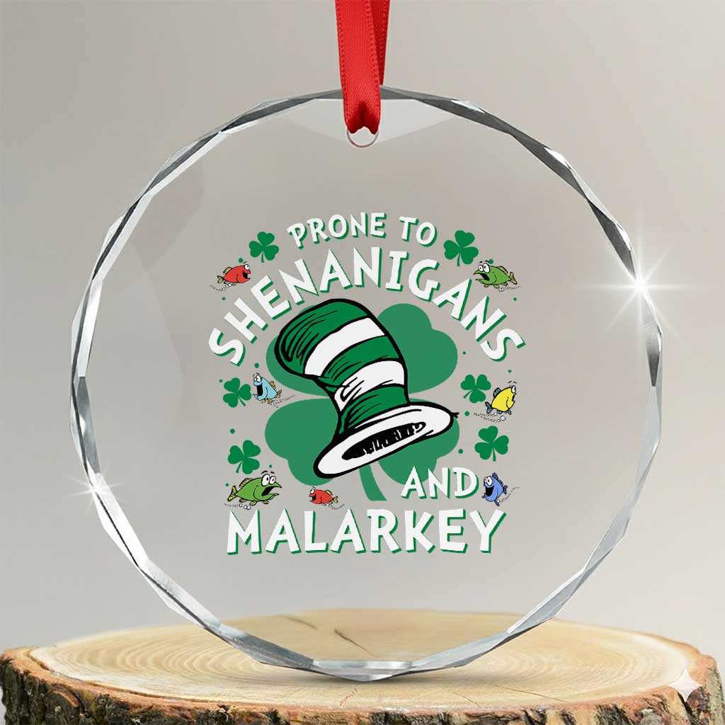 Funny Prone To Shenanigans And Malarkey Crystal Glass Ornament St Patricks Day Reading Hat