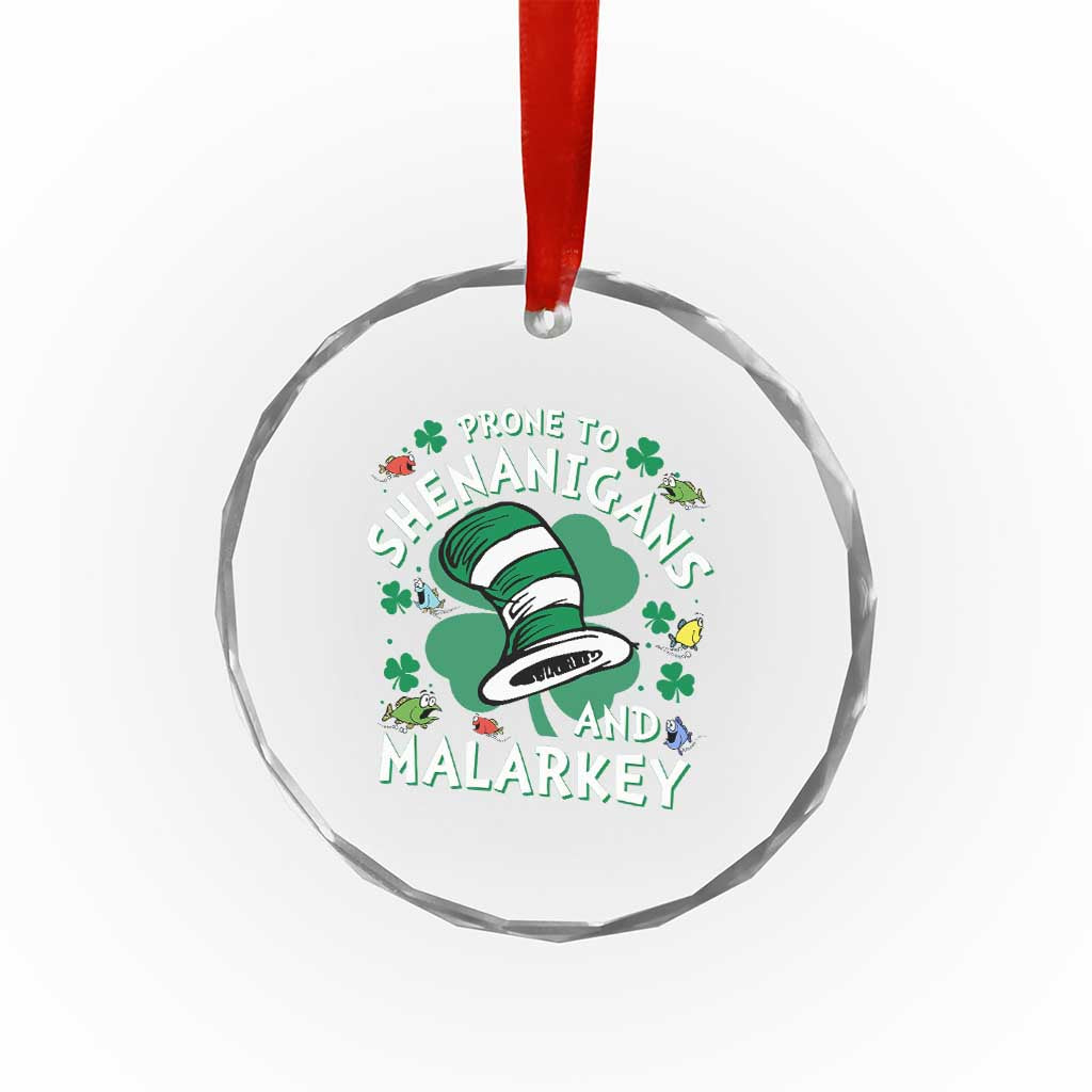 Funny Prone To Shenanigans And Malarkey Crystal Glass Ornament St Patricks Day Reading Hat
