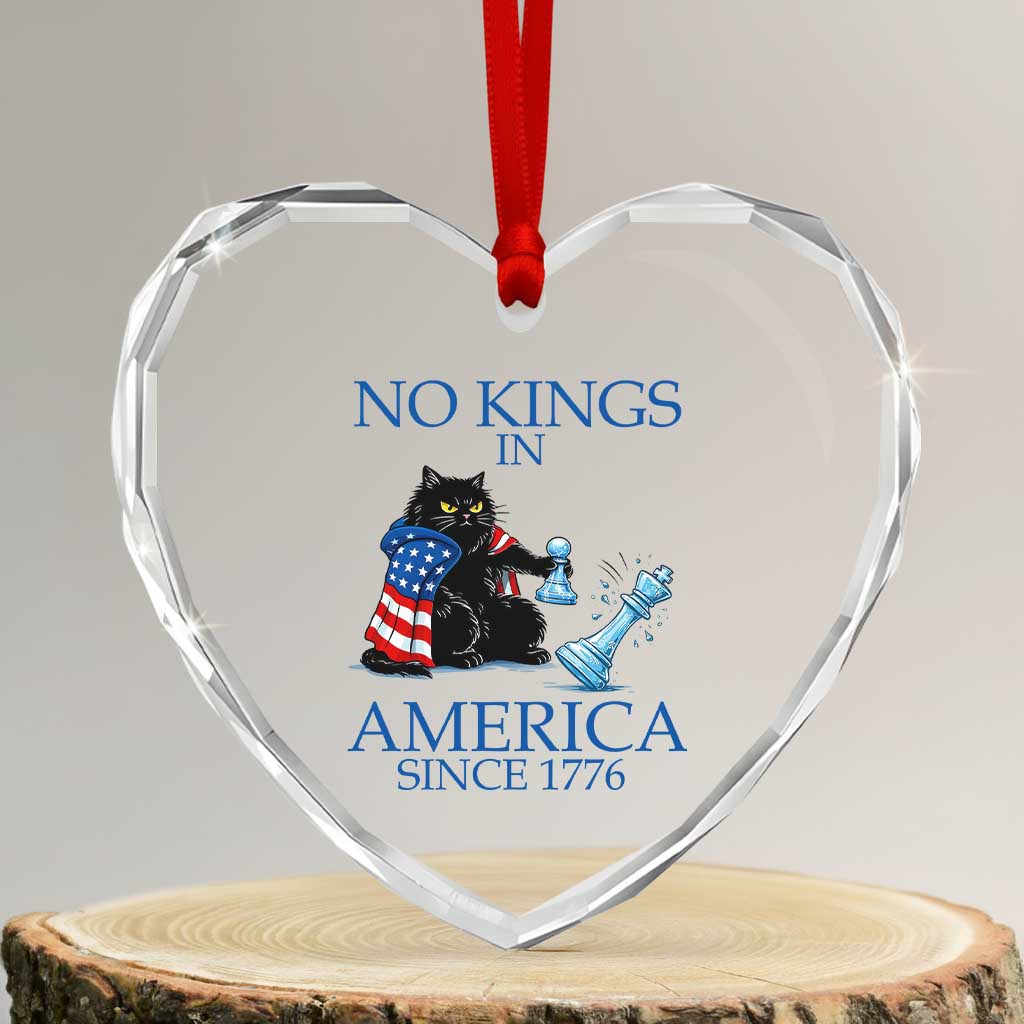 Funny Protest Chess Cat No Kings In America Heart Crystal Glass Ornament Political Humor Gift
