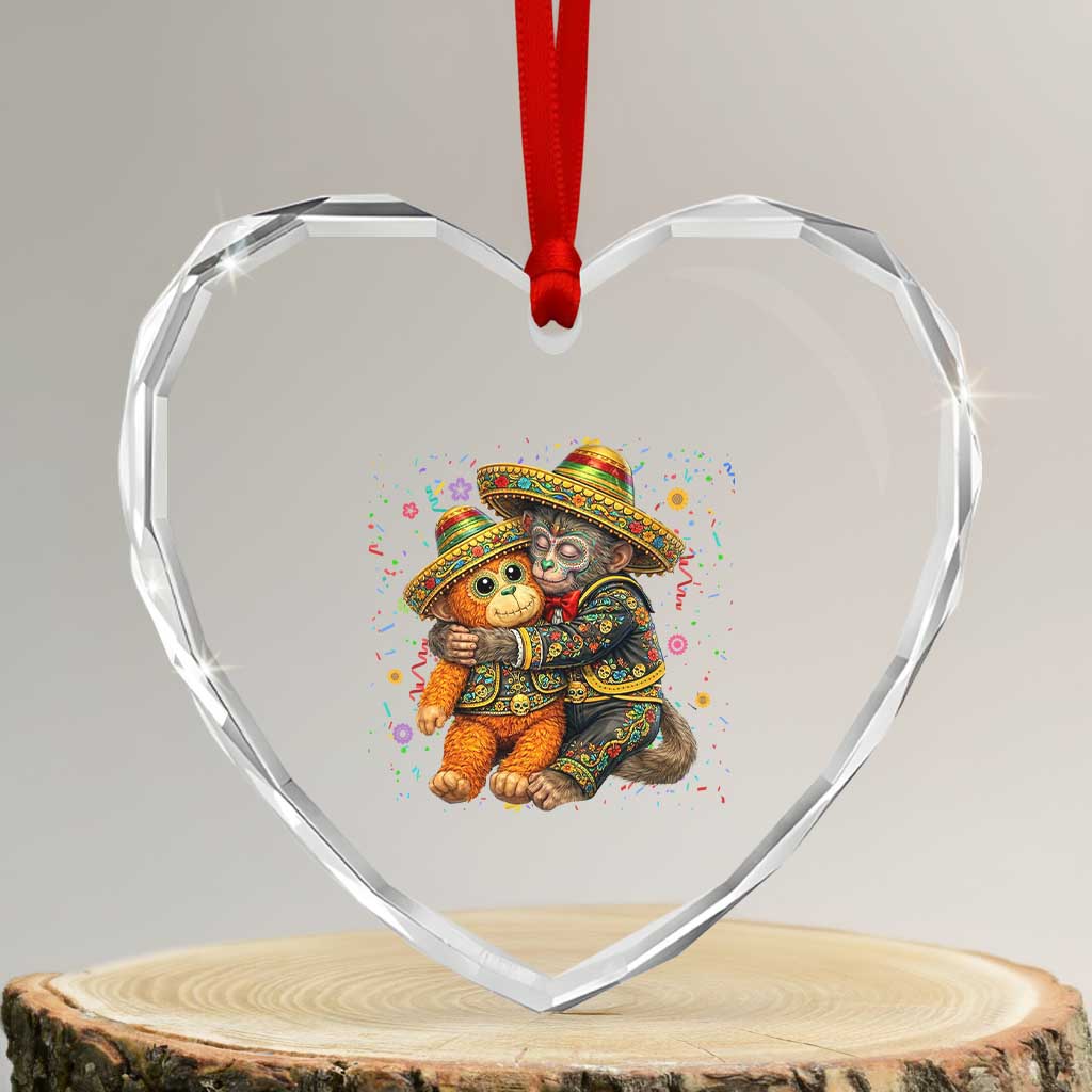 Funny Punch Baby Monkey Cinco De Mayo Heart Crystal Glass Ornament Mexican Fiesta Gift
