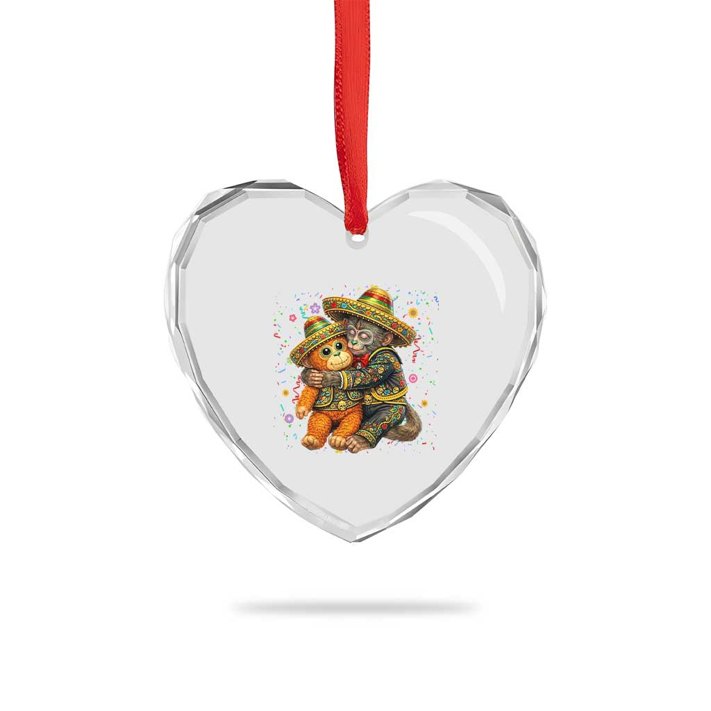Funny Punch Baby Monkey Cinco De Mayo Heart Crystal Glass Ornament Mexican Fiesta Gift