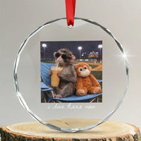 Funny Punch Monkey Baseball Crystal Glass Ornament I Live Here Now Ballpark Graphic