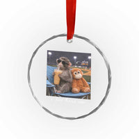 Funny Punch Monkey Baseball Crystal Glass Ornament I Live Here Now Ballpark Graphic