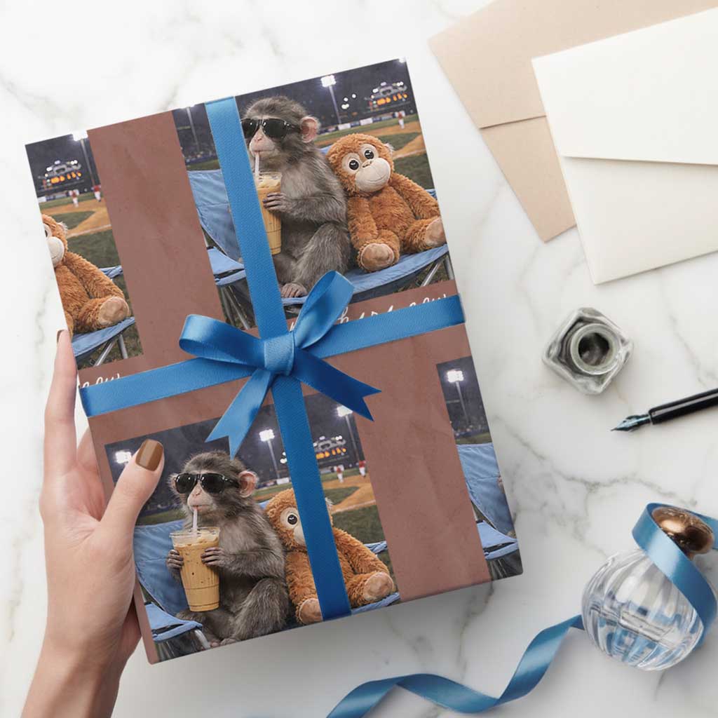 Funny Punch Monkey Baseball Wrapping Paper Roll I Live Here Now Ballpark Graphic