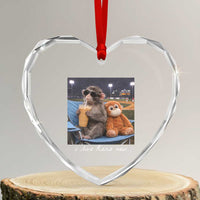 Funny Punch Monkey Baseball Heart Crystal Glass Ornament I Live Here Now Ballpark Graphic