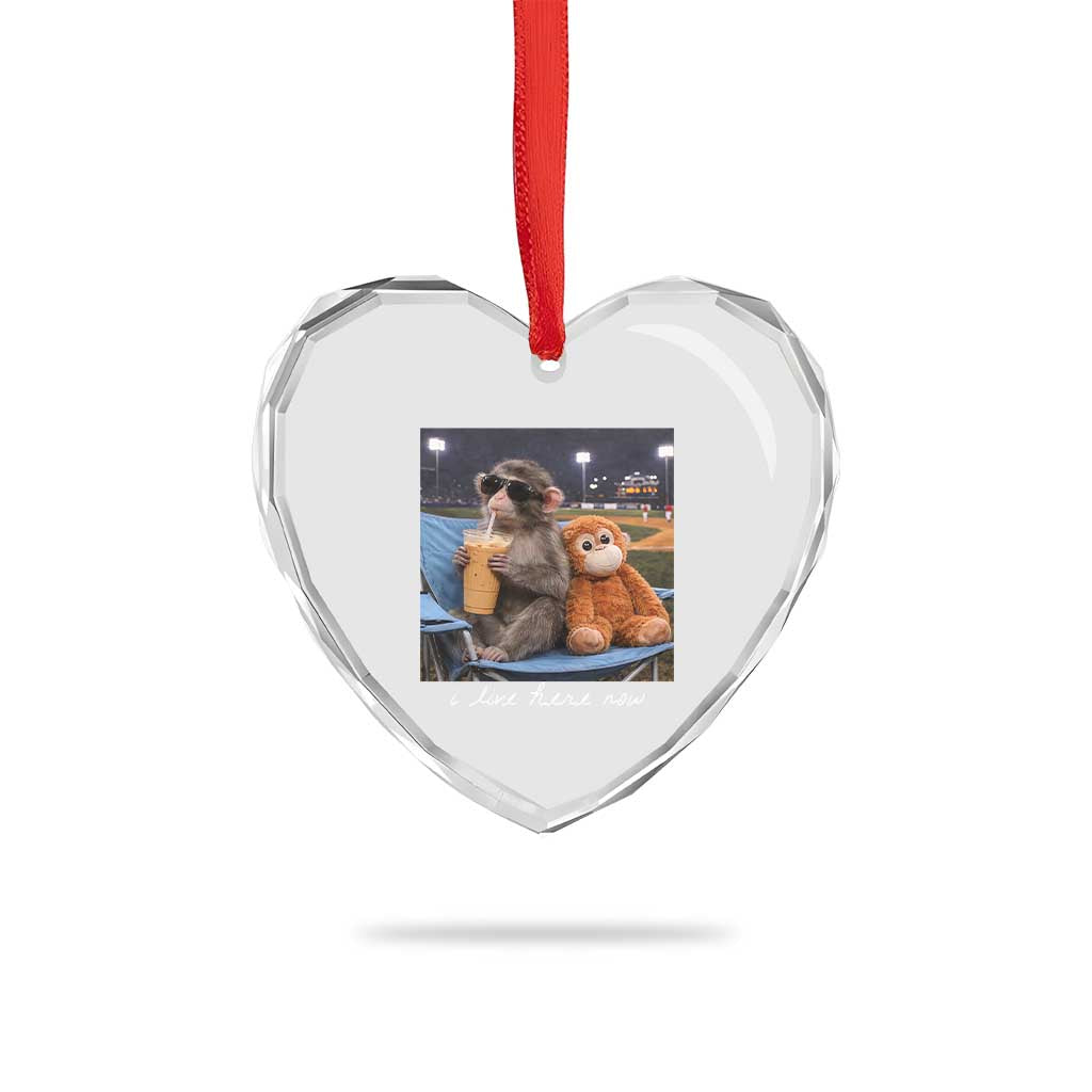 Funny Punch Monkey Baseball Heart Crystal Glass Ornament I Live Here Now Ballpark Graphic