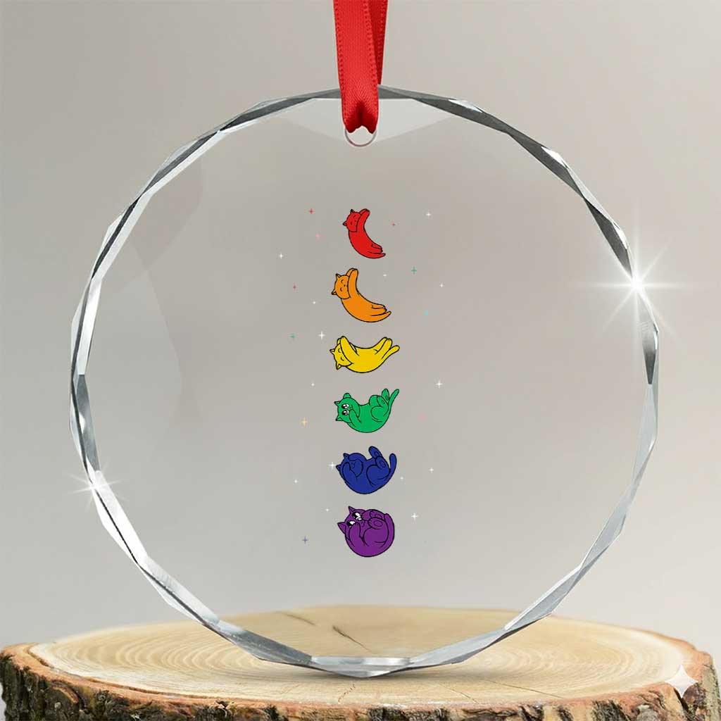 Funny Purride Cats In Space Rainbow Crystal Glass Ornament LGBQT Pride Feline Space