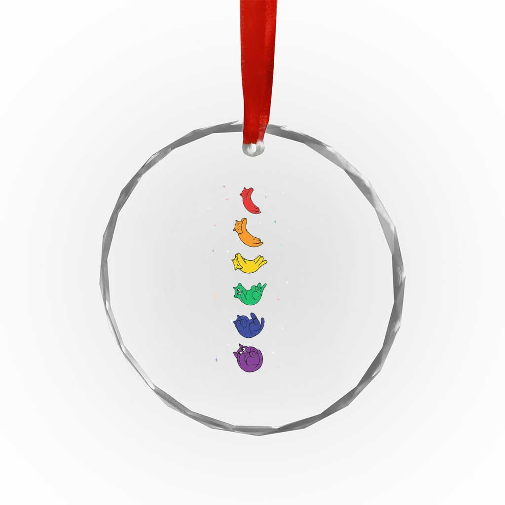 Funny Purride Cats In Space Rainbow Crystal Glass Ornament LGBQT Pride Feline Space