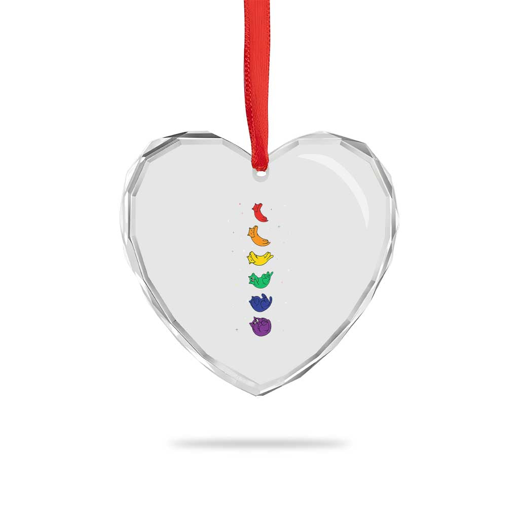 Funny Purride Cats In Space Rainbow Heart Crystal Glass Ornament LGBQT Pride Feline Space