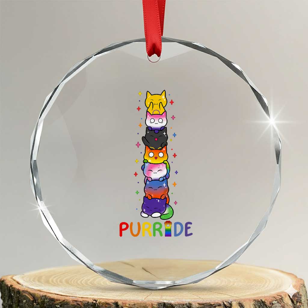 Funny Purride Stacked Cats Pride Crystal Glass Ornament Cute LGBTQ Cat Lover