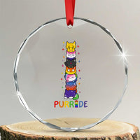 Funny Purride Stacked Cats Pride Crystal Glass Ornament Cute LGBTQ Cat Lover