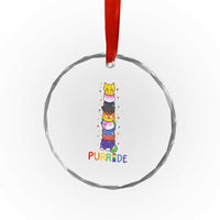Funny Purride Stacked Cats Pride Crystal Glass Ornament Cute LGBTQ Cat Lover