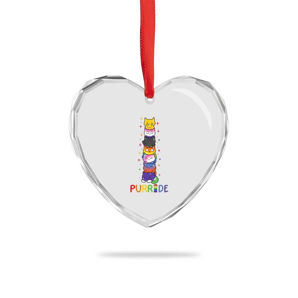 Funny Purride Stacked Cats Pride Heart Crystal Glass Ornament Cute LGBTQ Cat Lover