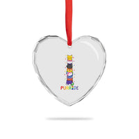 Funny Purride Stacked Cats Pride Heart Crystal Glass Ornament Cute LGBTQ Cat Lover