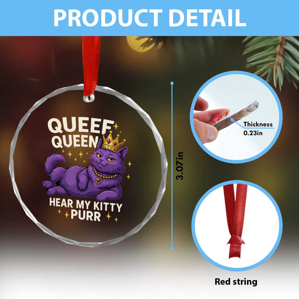 Funny Queef Queen Cat Crystal Glass Ornament Hear My Kitty Purr Inappropriate Dirty Adult Humor Jokes - Wonder Print Shop