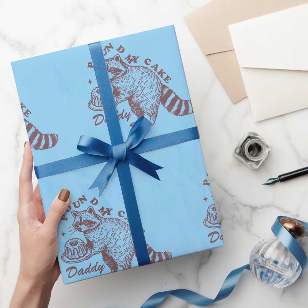 Funny Raccoon Adult Humor Gag Gift Wrapping Paper Roll Pound My Cake Daddy