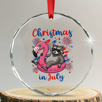 Funny Raccoon Christmas In July 4th of July Crystal Glass Ornament
