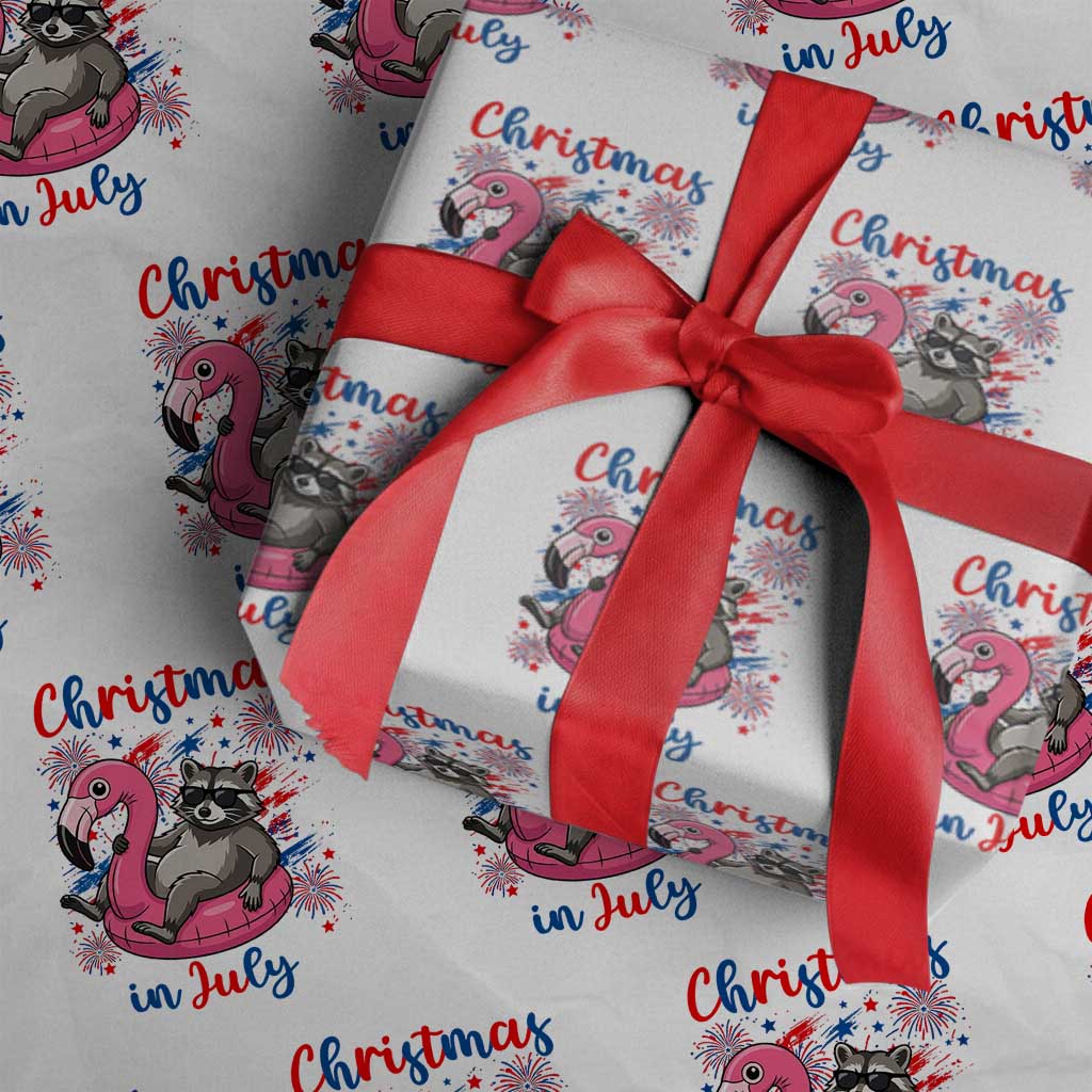 Funny Raccoon Christmas In July 4th of July Wrapping Paper Roll