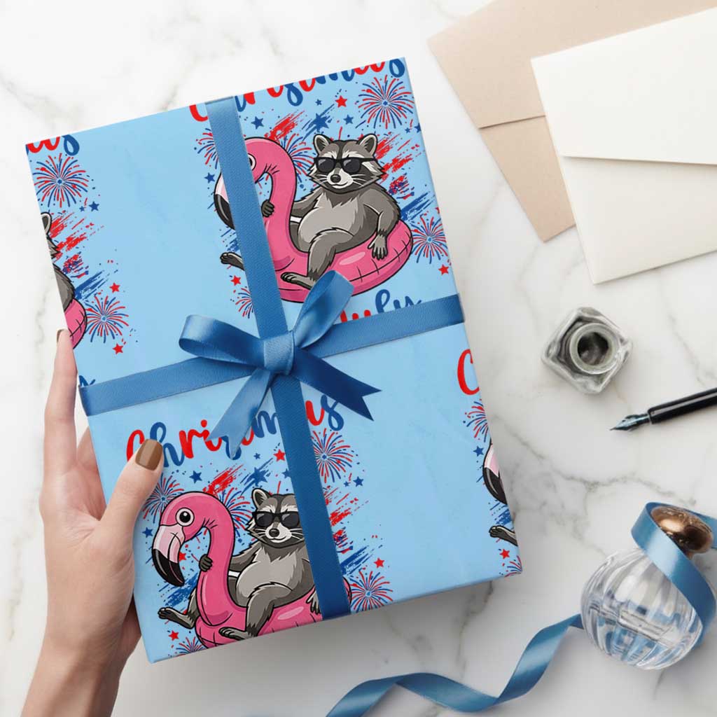 Funny Raccoon Christmas In July 4th of July Wrapping Paper Roll