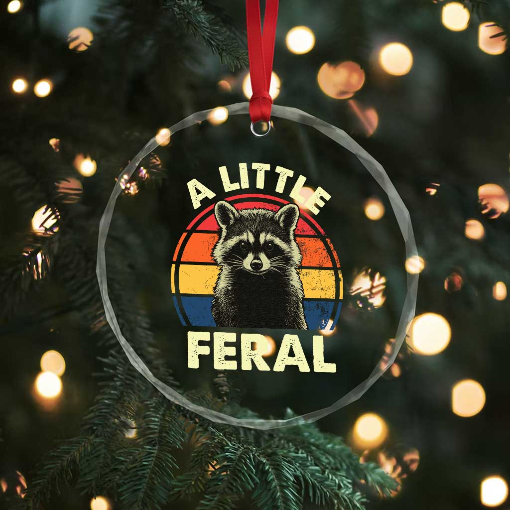 Funny Raccoon Crystal Glass Ornament A Little Feral Trash Panda Meme Retro TS02