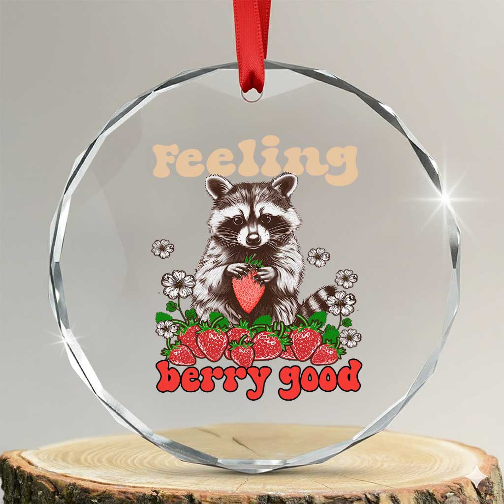 Funny Raccoon Crystal Glass Ornament Feeling Berry Good Eating Strawberries TS02