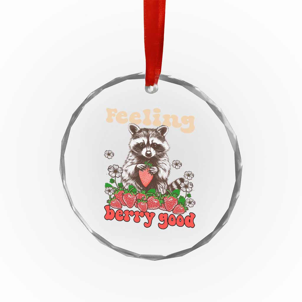 Funny Raccoon Crystal Glass Ornament Feeling Berry Good Eating Strawberries TS02