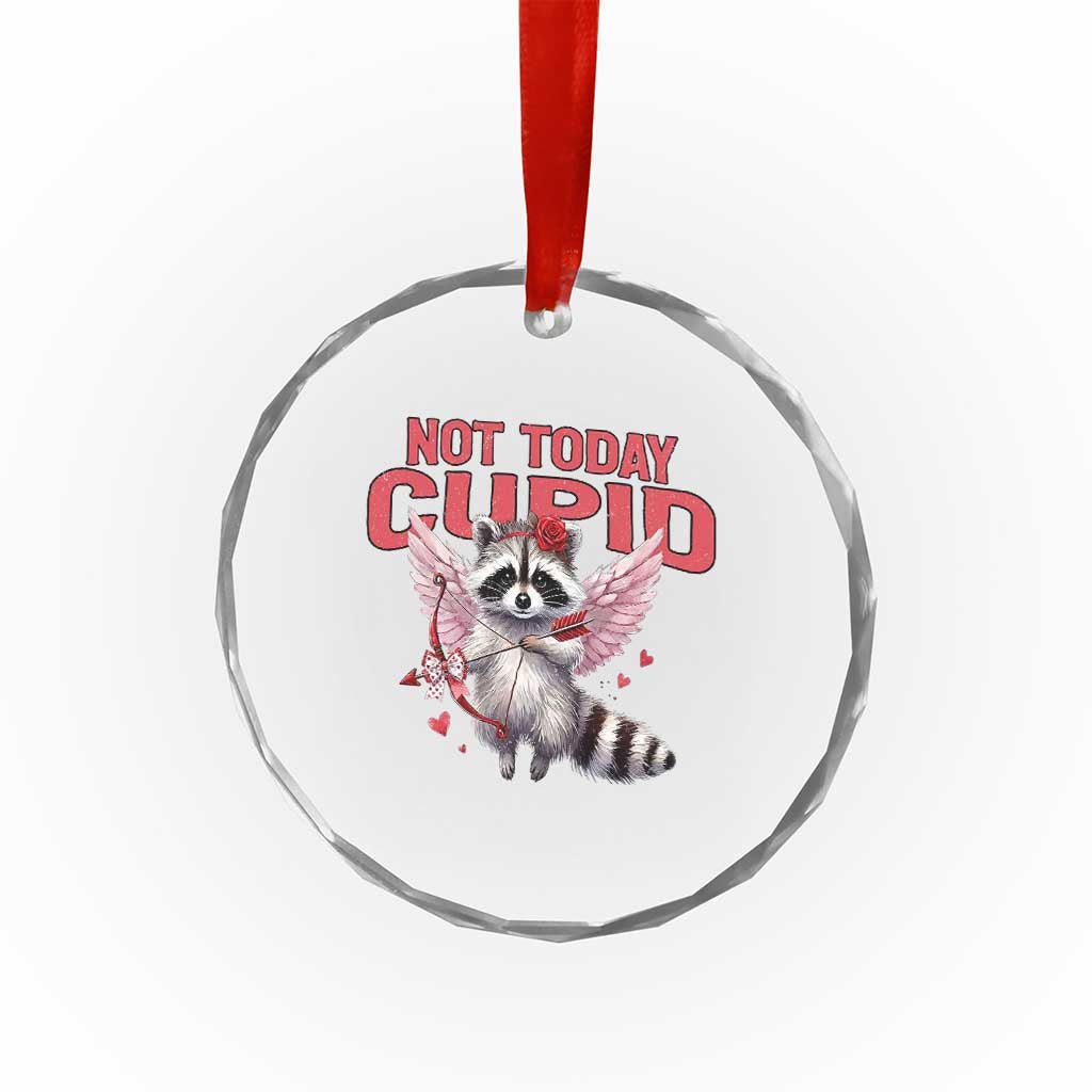 Funny Raccoon Cupid Anti Valentine Crystal Glass Ornament Not Today Cupid