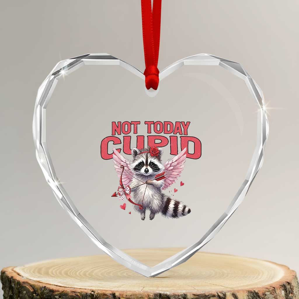 Funny Raccoon Cupid Anti Valentine Heart Crystal Glass Ornament Not Today Cupid