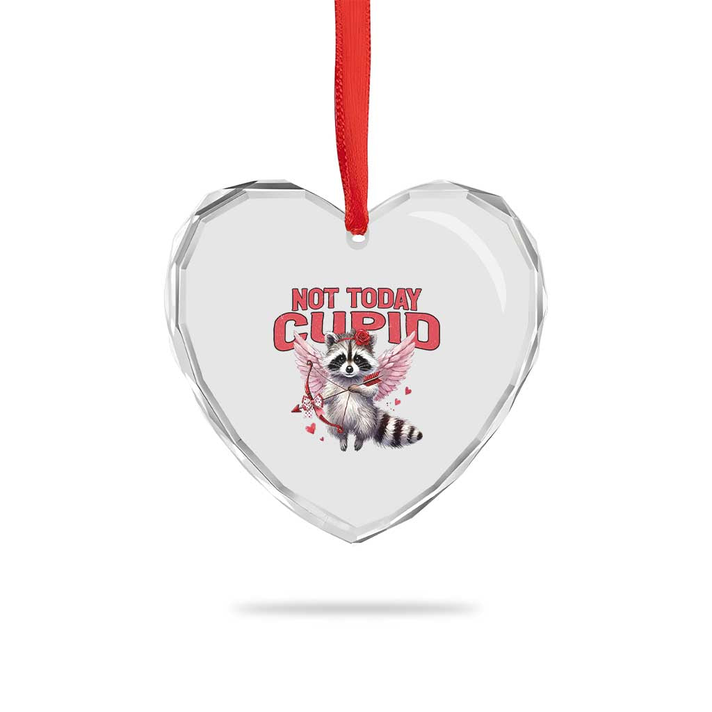 Funny Raccoon Cupid Anti Valentine Heart Crystal Glass Ornament Not Today Cupid