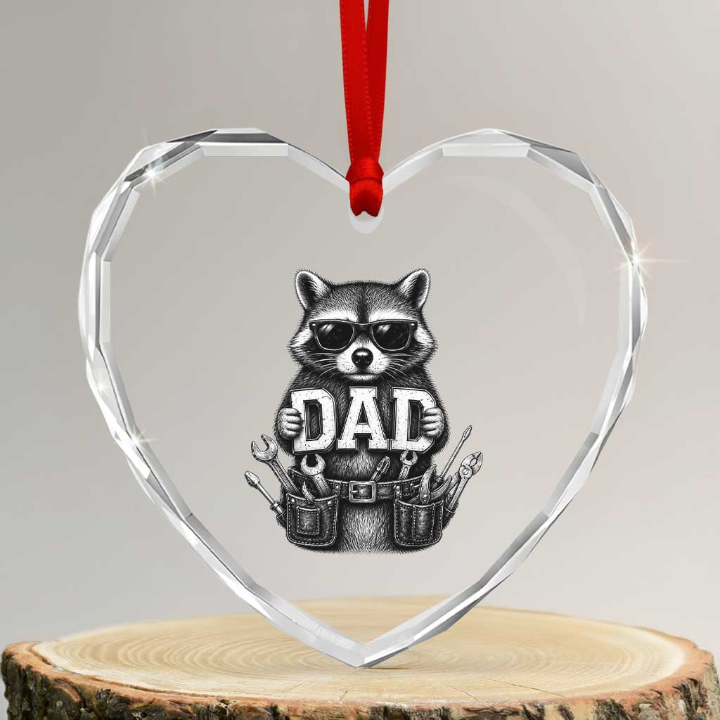 Funny Raccoon Dad Mechanic Heart Crystal Glass Ornament Trash Panda Fathers Day Gift