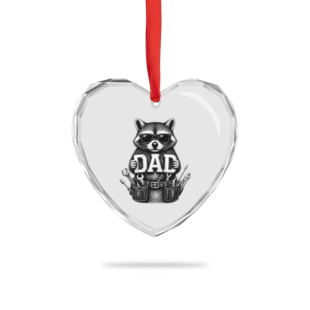 Funny Raccoon Dad Mechanic Heart Crystal Glass Ornament Trash Panda Fathers Day Gift