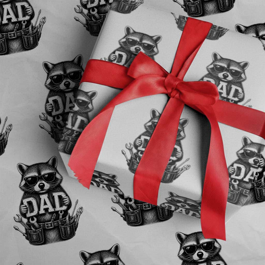 Funny Raccoon Dad Mechanic Wrapping Paper Roll Trash Panda Fathers Day Gift