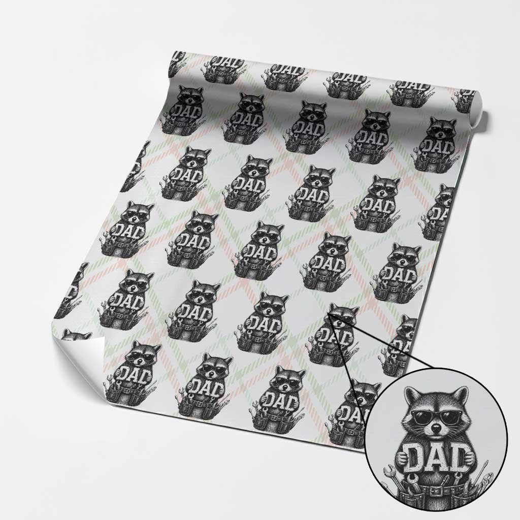 Funny Raccoon Dad Mechanic Wrapping Paper Roll Trash Panda Fathers Day Gift