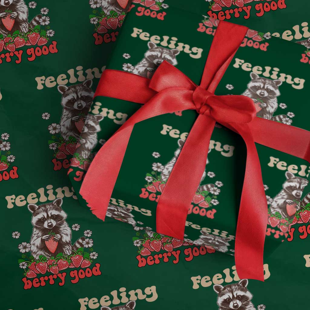 Funny Raccoon Wrapping Paper Roll Feeling Berry Good Eating Strawberries
