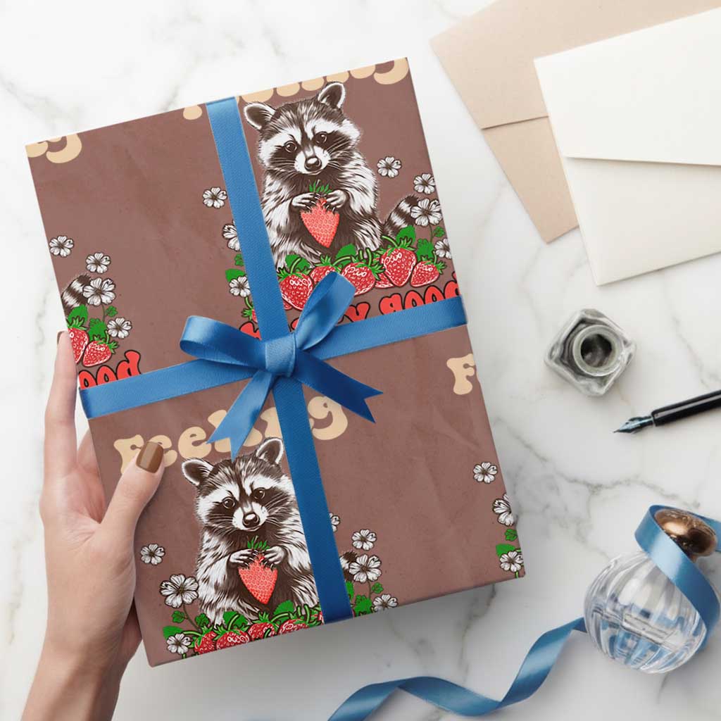 Funny Raccoon Wrapping Paper Roll Feeling Berry Good Eating Strawberries