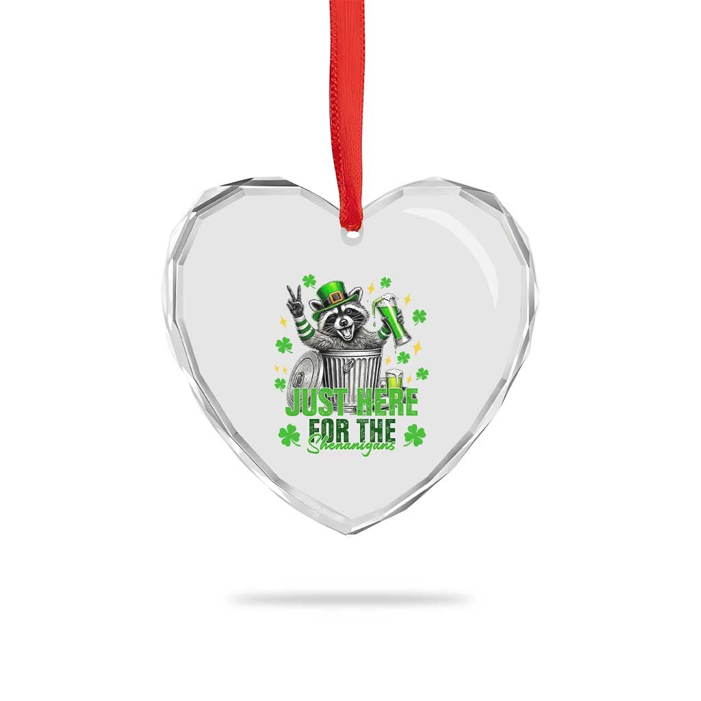 Funny Raccoon Drinking Beer St Patricks Day Heart Crystal Glass Ornament Just Here For The Shenanigans