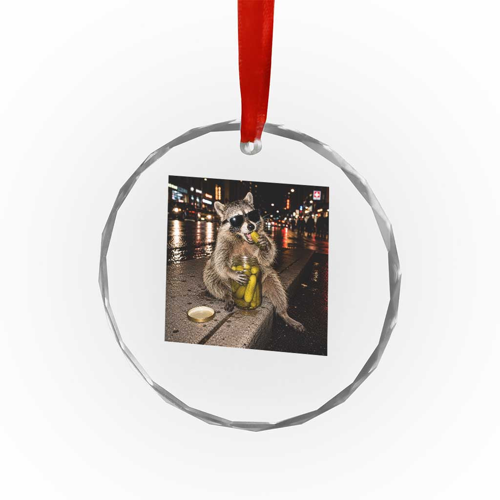Funny Raccoon Eating Pickles Meme Crystal Glass Ornament