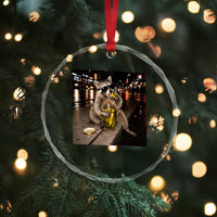 Funny Raccoon Eating Pickles Meme Crystal Glass Ornament
