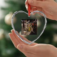 Funny Raccoon Eating Pickles Meme Heart Crystal Glass Ornament