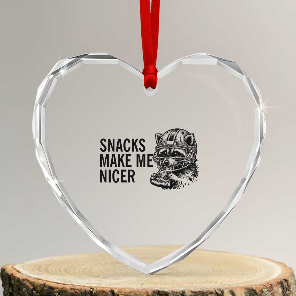 Funny Raccoon Eating Pizza Heart Crystal Glass Ornament Snacks Make Me Nicer